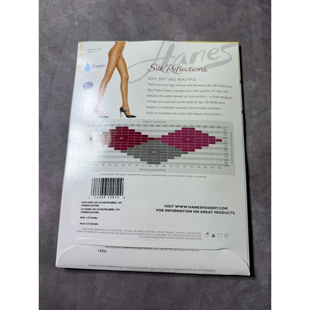 Hanes Silk Reflections Silky Sheer Control Top Pantyhose Jet Black Size EF 718